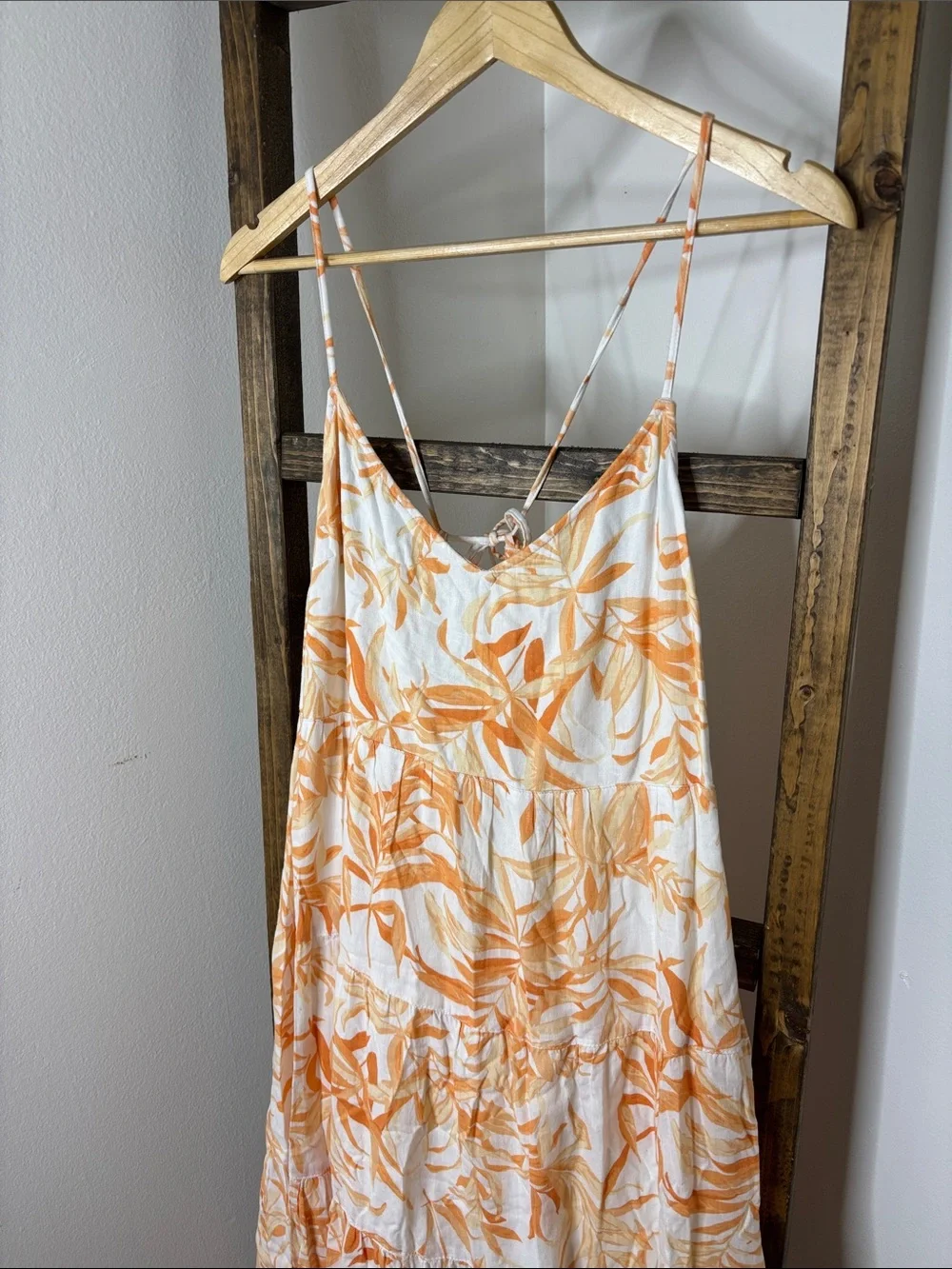 Abercrombie & Fitch White Maxi Dress with Orange Leaf Print Size M